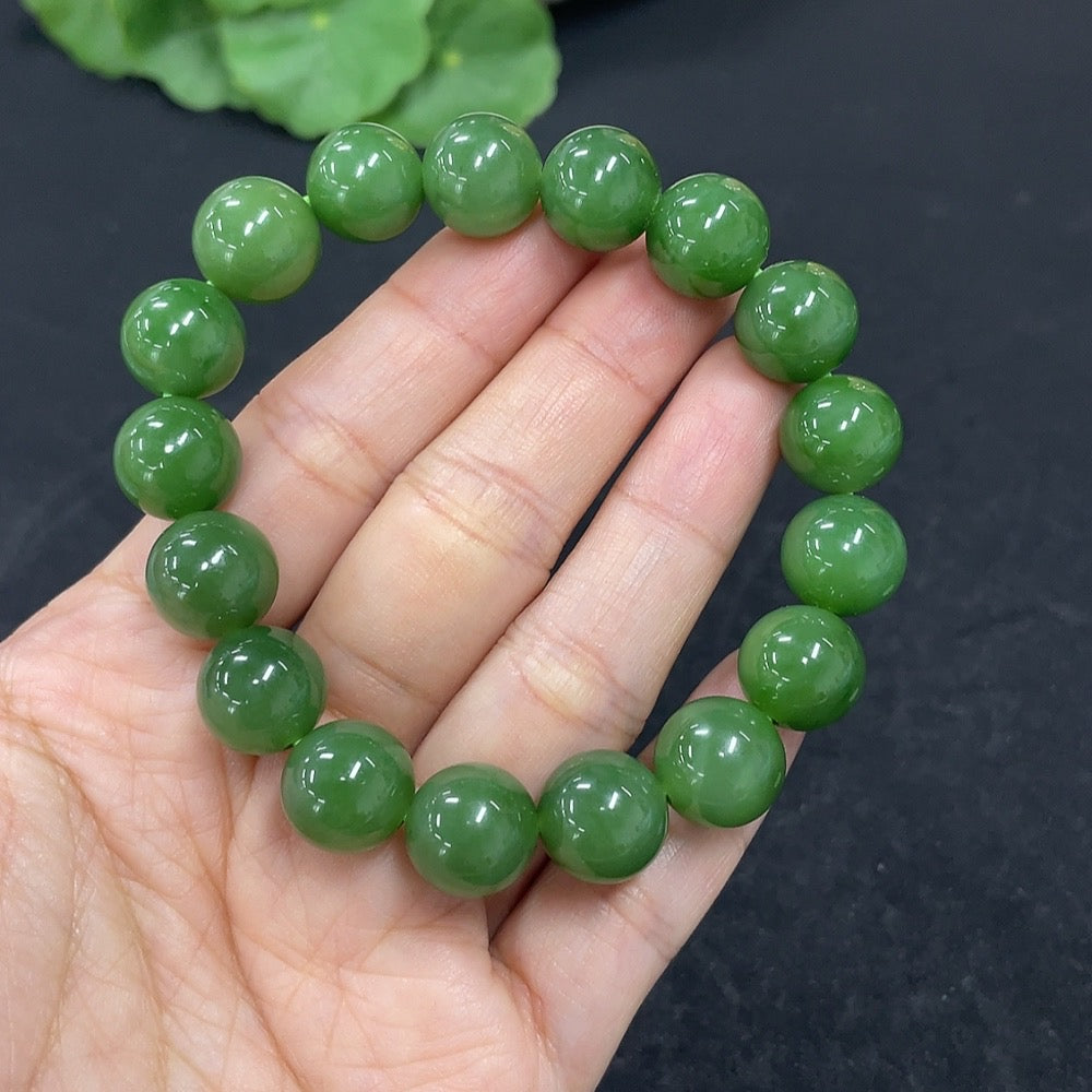 Green Hetian Jade Bead Bracelet
