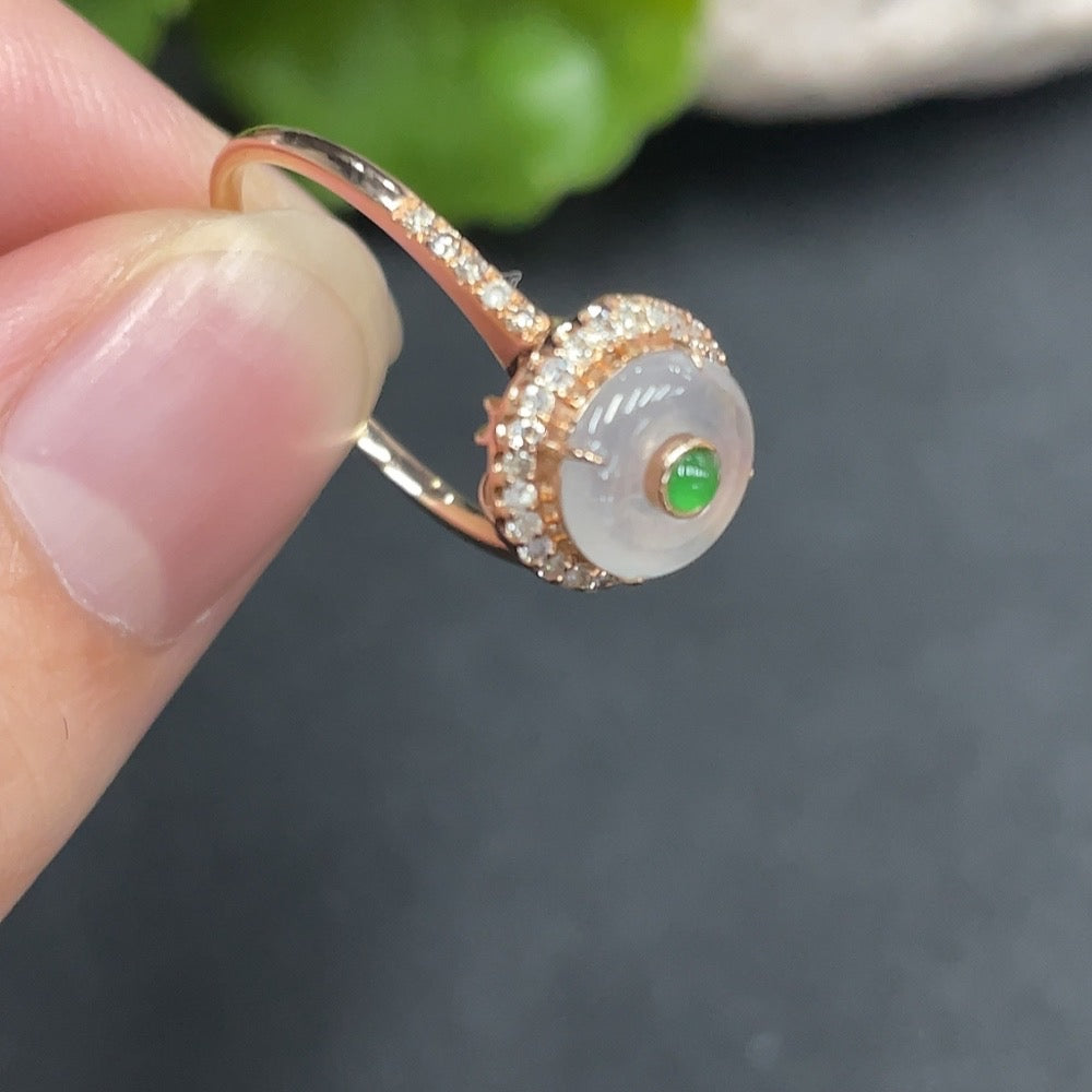 Jadeite Inlaid Ring Size 13 18K Gold Inlaid Total Weight Approx. 1.55g