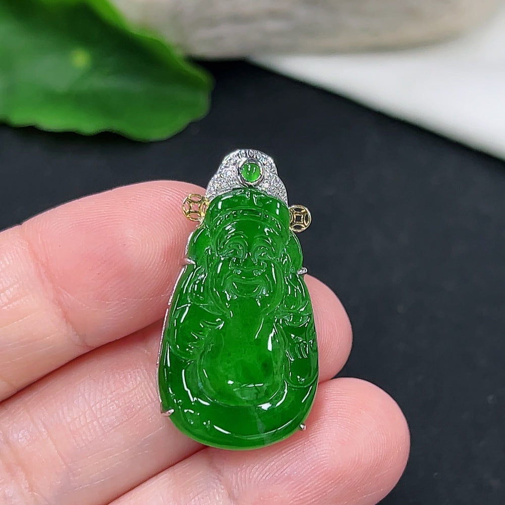 Jadeite K gold-embedded Maitreya pendant with a total product weight of approximately 4 grams (set with diamonds)
