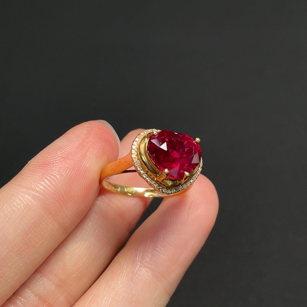 18K Tourmaline Ring with Diamond Accents, Total Weight Approx. 3.11g, Size 13