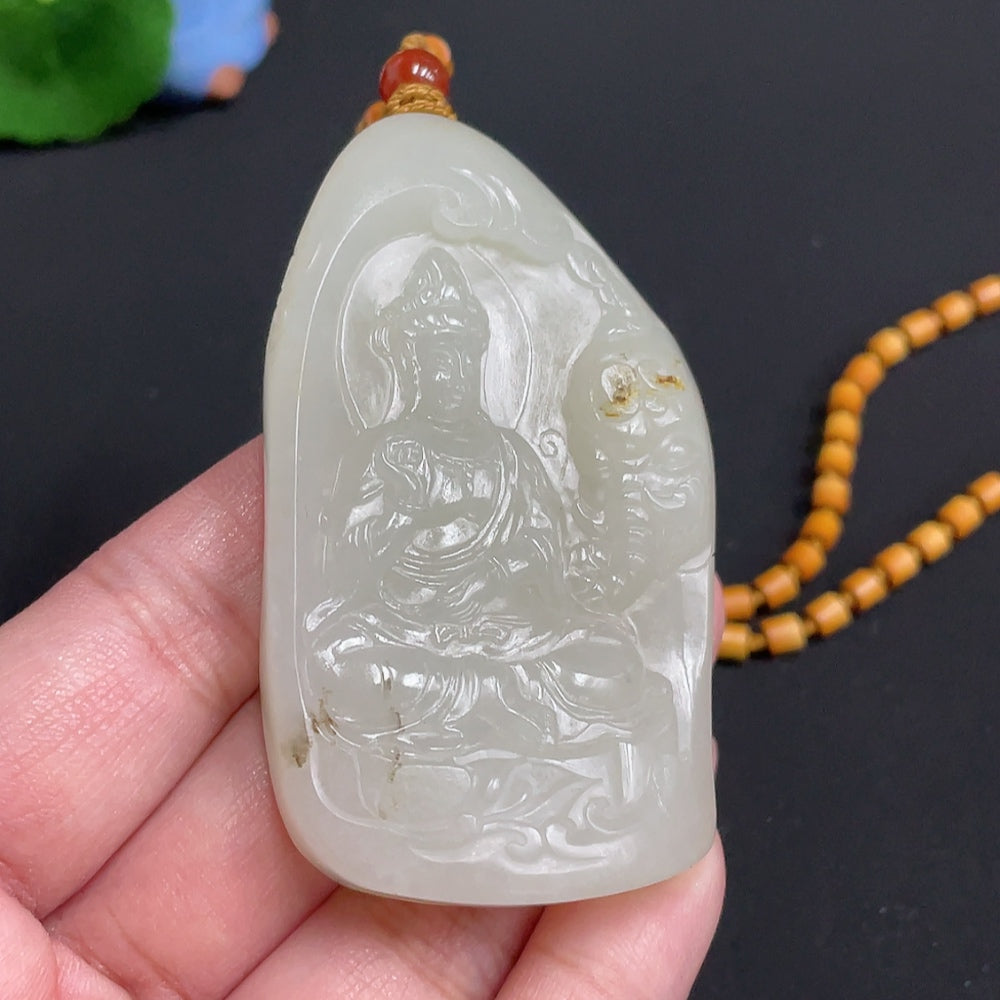 Hetian Jade Pendant Guanyin Undetermined Skin Color Formation Total Weight Approx. [with chain] 72.4g
