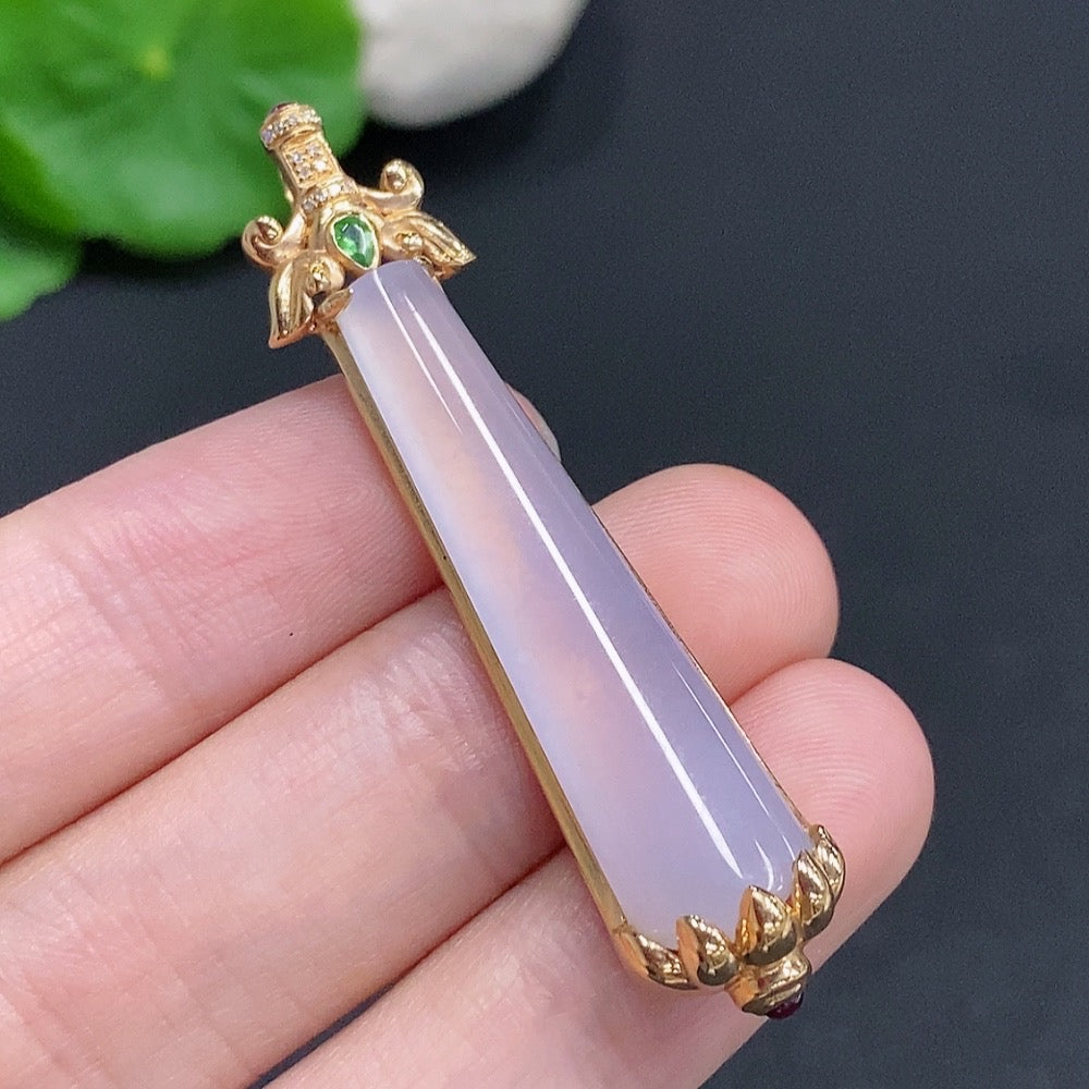 Jadeite Plain Pendant Necklace 18k Gold Total Weight Approx.8.4g Diamond Accents Base Color Affected by Precious Metal