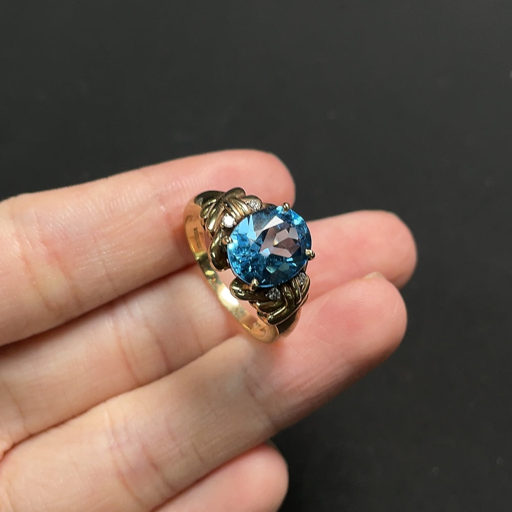 Topaz Ring with Diamond Accents, 9K Gold, Color Origin Undetermined