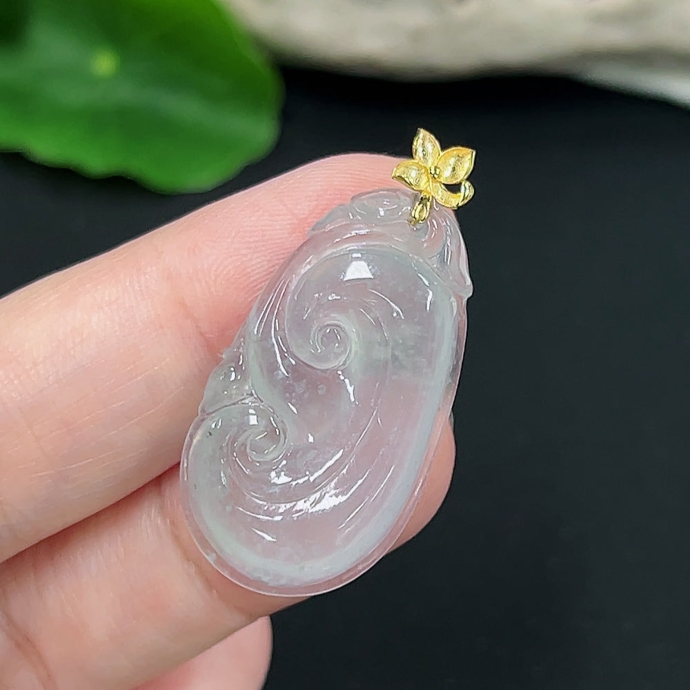 Jadeite Ruyi pendant necklace with 18K gold setting, showcasing a smooth, polished jadeite stone pendant on a delicate chain.