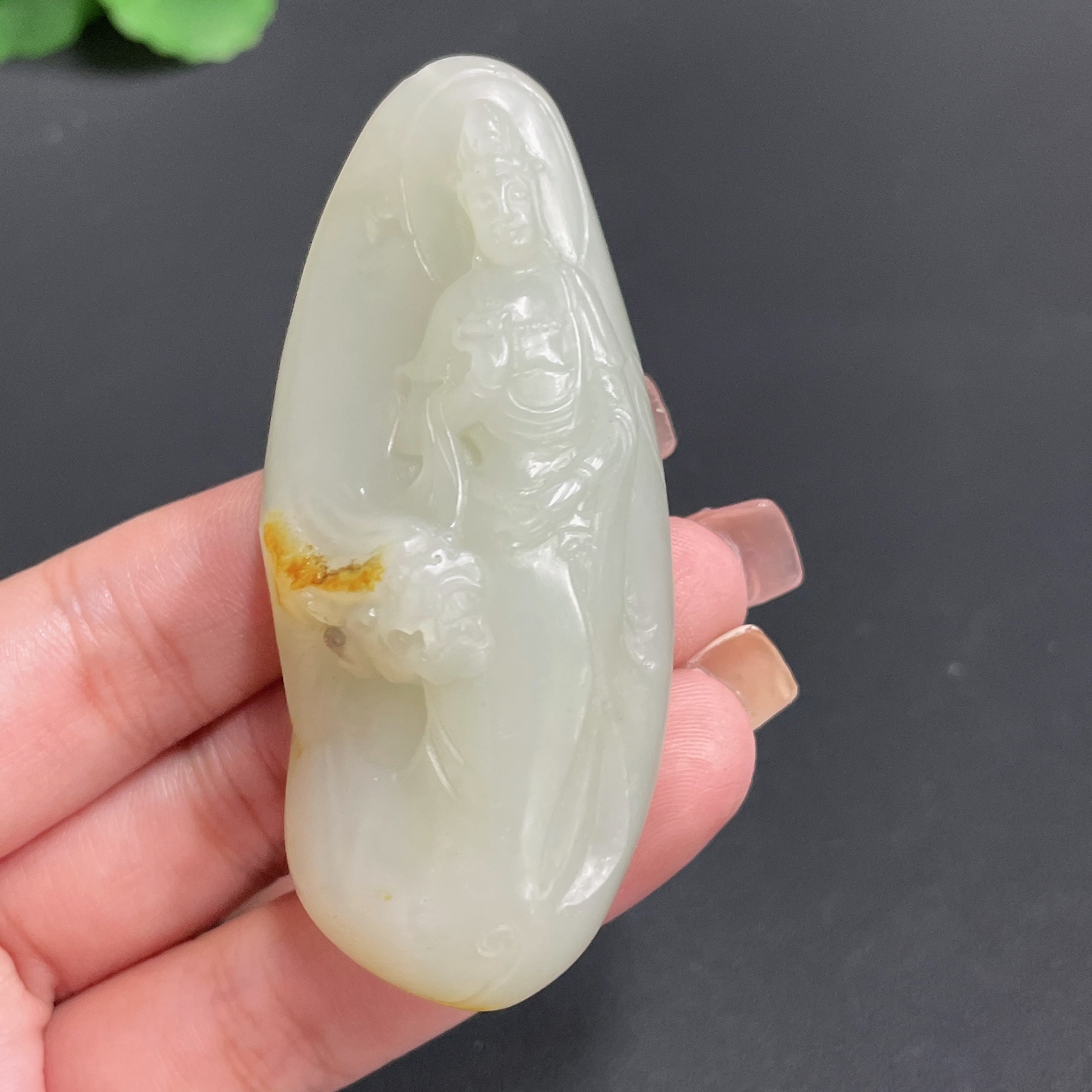 Hetian Jade Seed Material Pendant Guanyin Total Weight Approx. 66.03g Skin Color Origin Undetermined