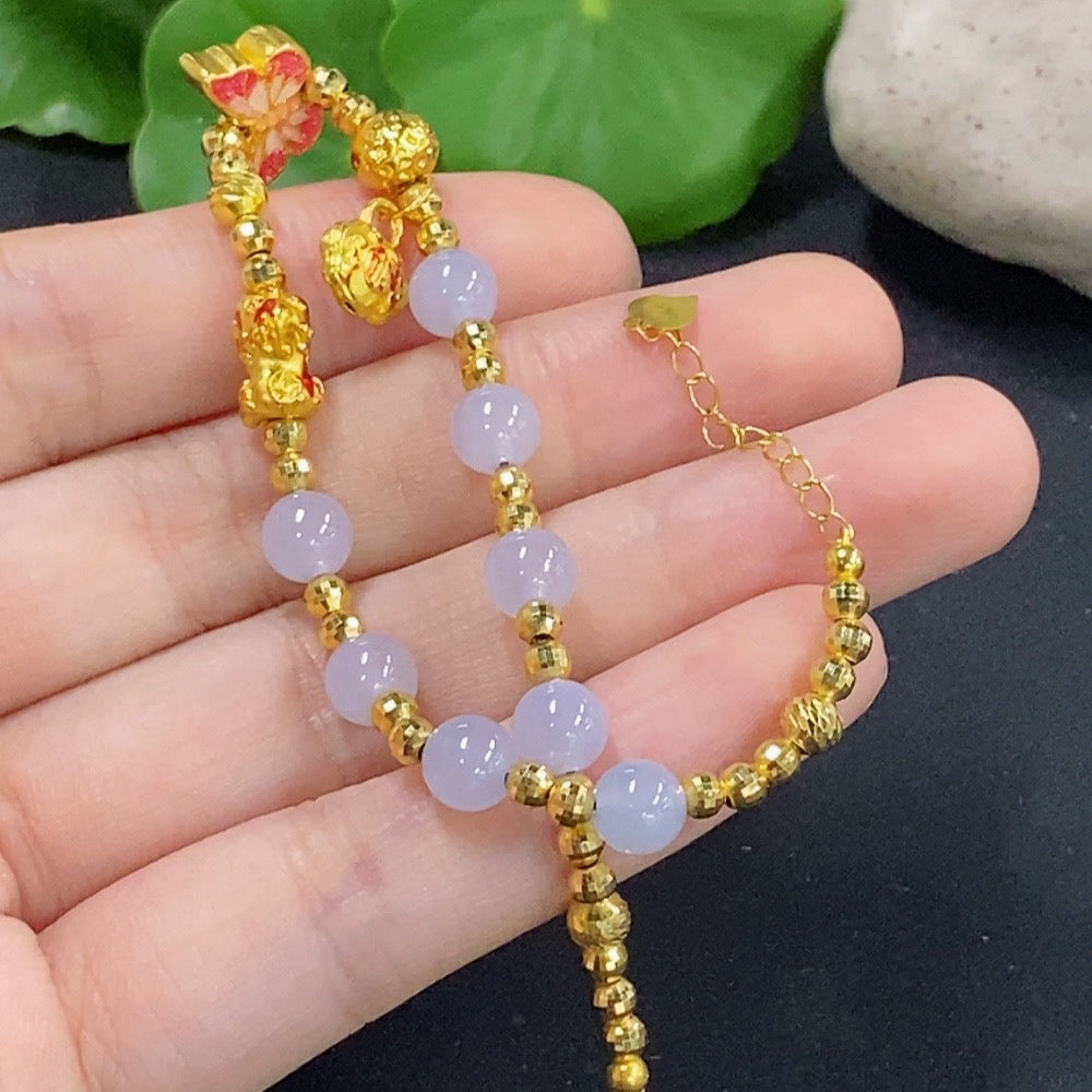 Jadeite Bracelet Approx. 5.8mm Red Dominant 99% Gold with 18k Gold