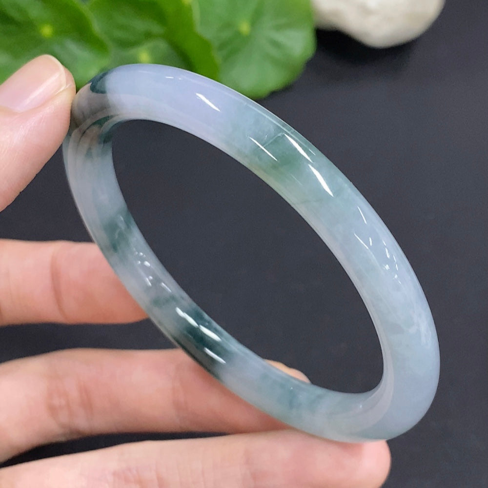 Jadeite round bangle with a 57mm size and 32.5g weight, showcasing smooth, polished green jadeite from HKHQ.