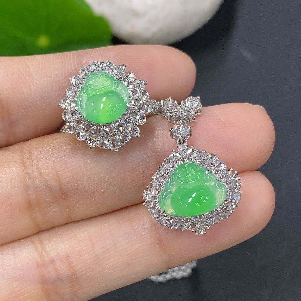 Jadeite Inlaid Pendant Dual-purpose Ring Pendant Size 14 Sell as a Lot 18k with Diamond Accents Total Weight Approximately 11.33g per Lot