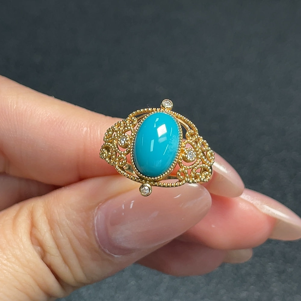 Turquoise Ring 73% Gold Content No Diamond Total Weight Approx. 3.29g Size 14