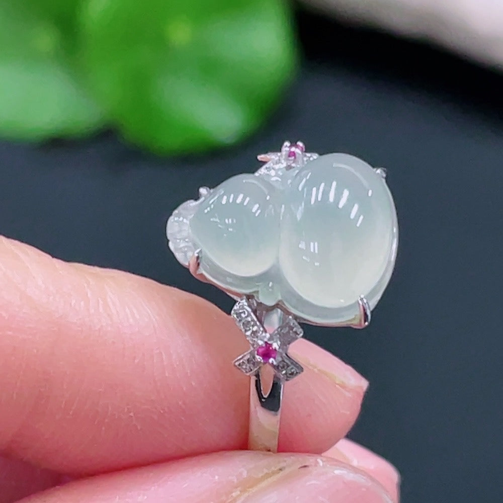 Jadeite Gourd Inlay Ring 18K Gold Size 17 Total Weight Approx. 2.57g