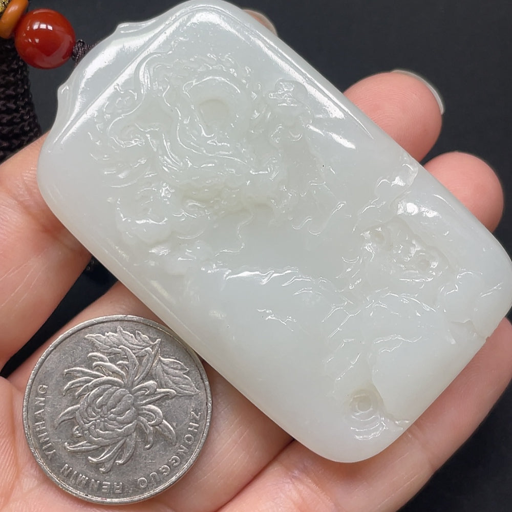 Hetian Jade Dragon Pendant, Including Rope