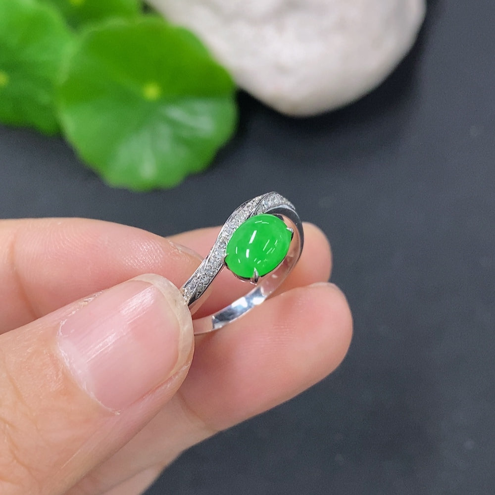 Jadeite Ring with 18k Gold and Diamond Accents, Size 14, Total Weight Approximately 1.83g