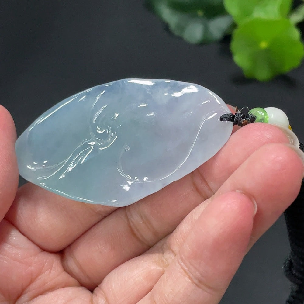 JadeitePendant Lotus Leaf and Fish with Non-Grade A Beads Total Weight 24.721g