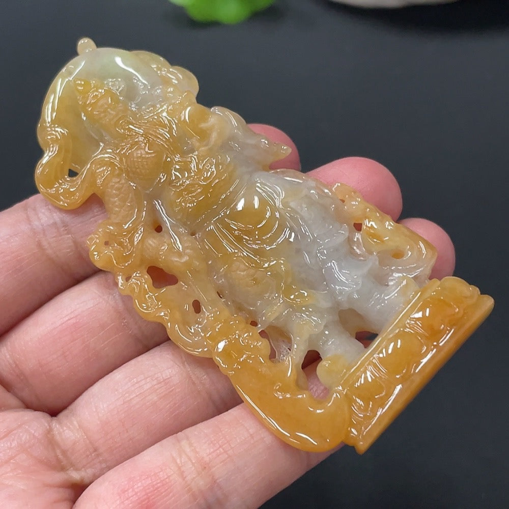 Jadeite Guan Gong pendant, approximately 36.43g, undetermined color origin