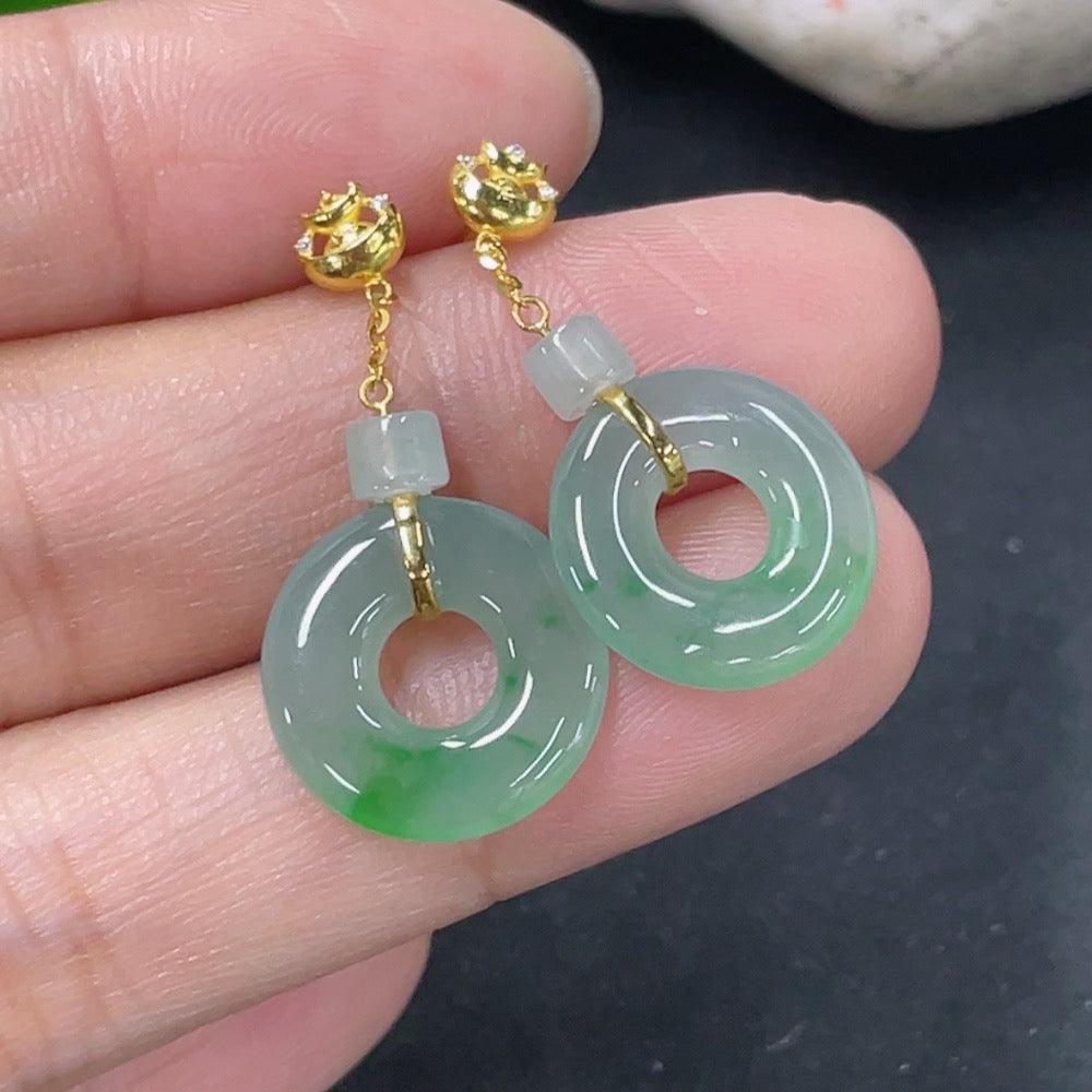 Jadeite earrings with 18k gold inlay, non-diamond