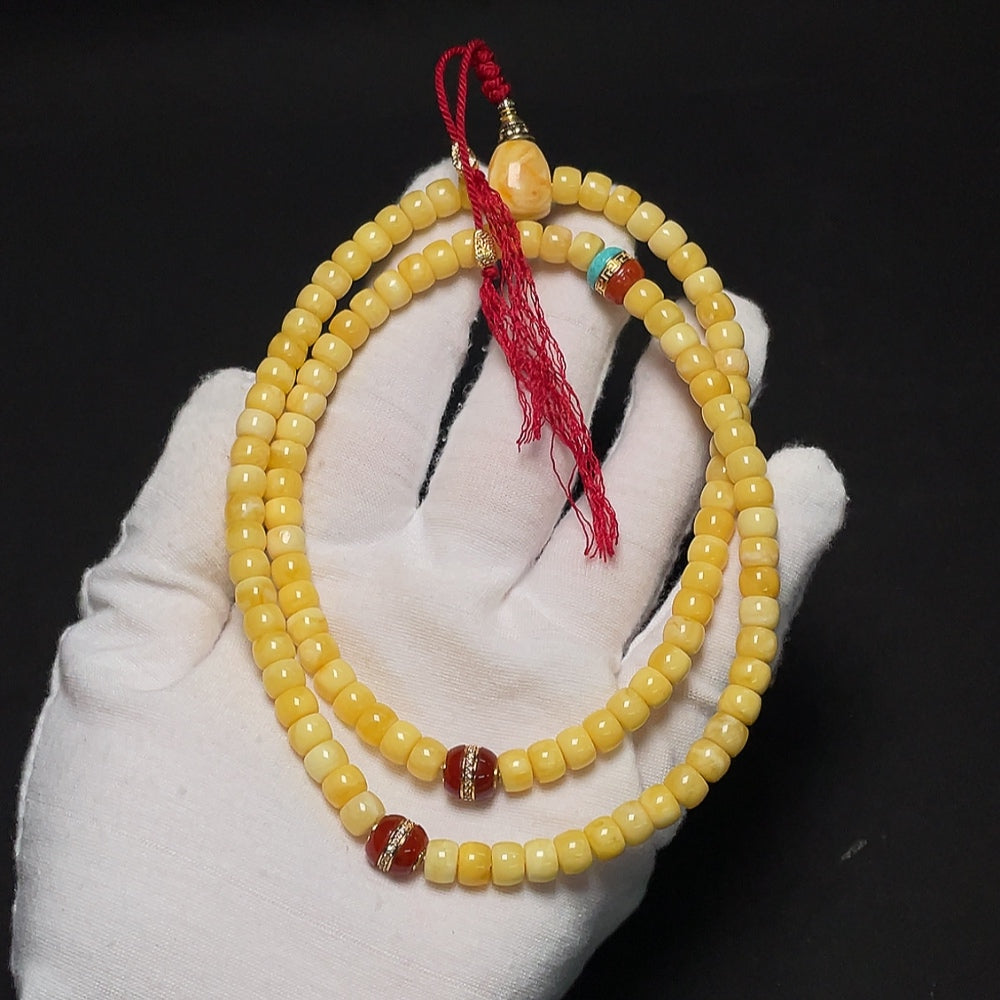 Amber Beeswax Bead Necklace with Non-Natural Accent Stones, Non-Gold, Size About 6.2mm