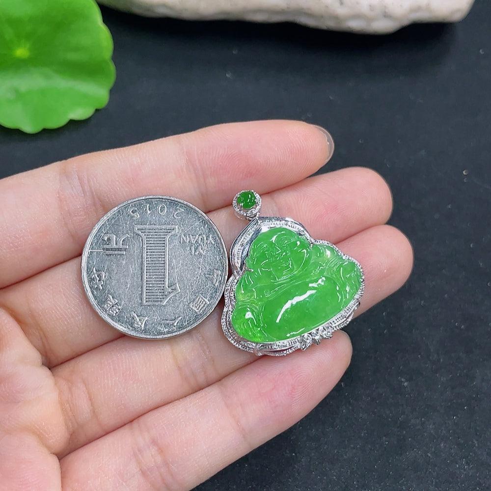 Jadeite Buddha Pendant with 18K Gold and Diamond Accents