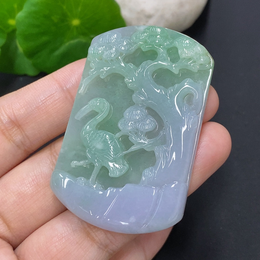 Jadeite Crane Pendant Total Weight Approx. 25.7g