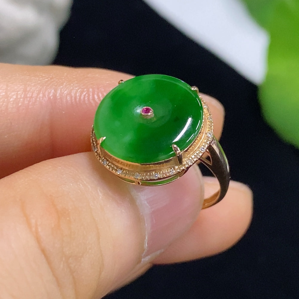 Jadeite Ring 18k with Diamond Accent Colorless