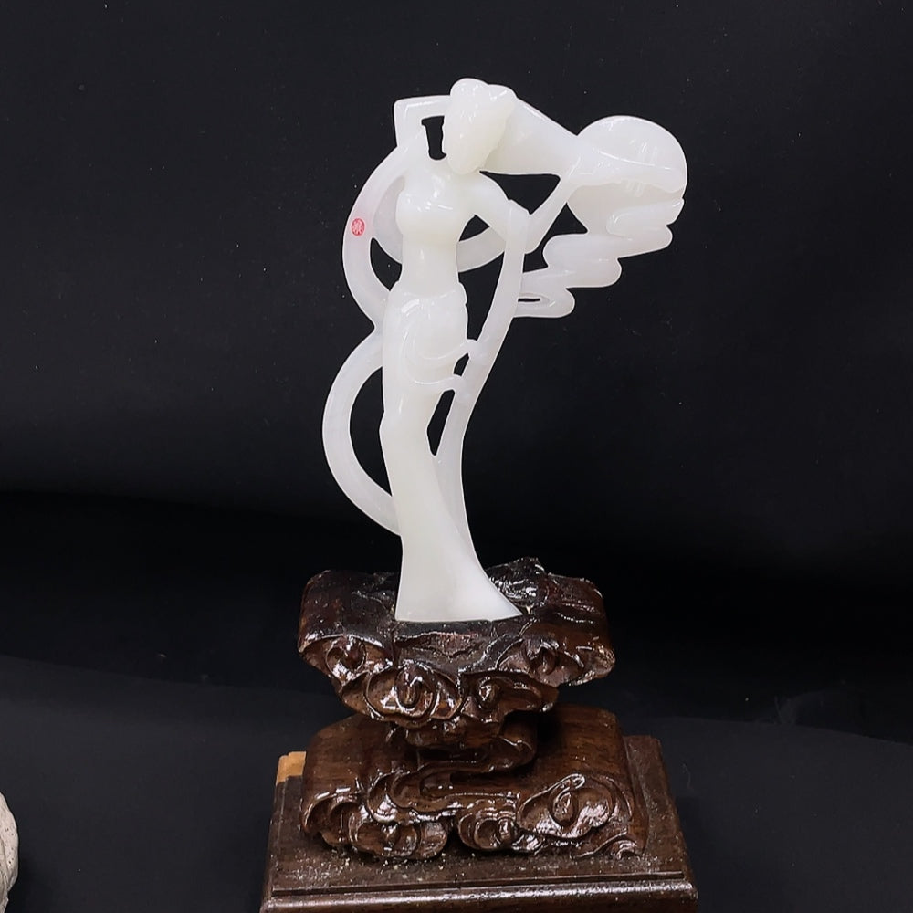 Hetian Jade Ornament - Dunhuang Flying Apsaras, Total Weight Approx. 74.6g, Undetermined Skin Color Origin, Contains Other Mineral Components