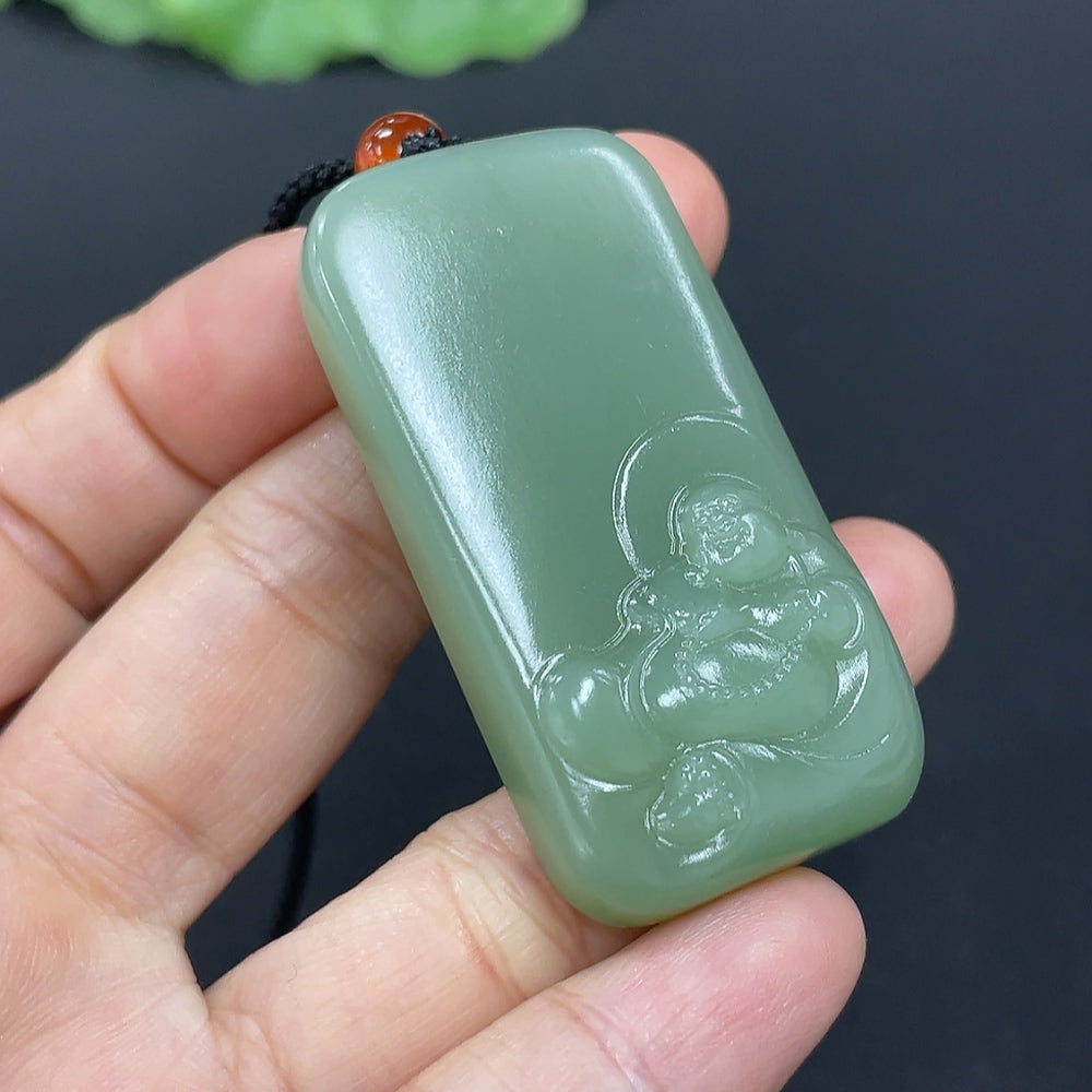 Hetian Jade Jasper Pendant Buddha Total Weight (Including Rope) Approx. 27.9 with Non-Hetian Jade Beads