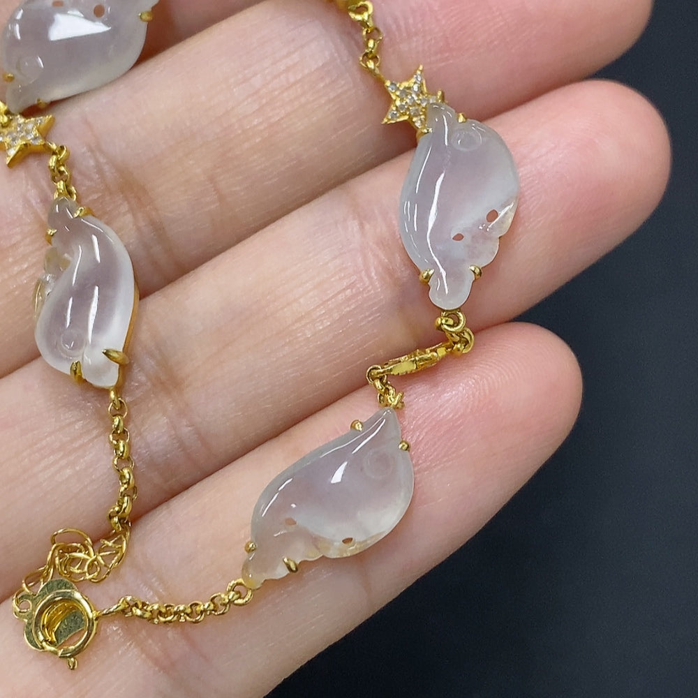 Jadeite inlaid bracelet 18K gold Total weight approx. 5.9g (with diamond accents)