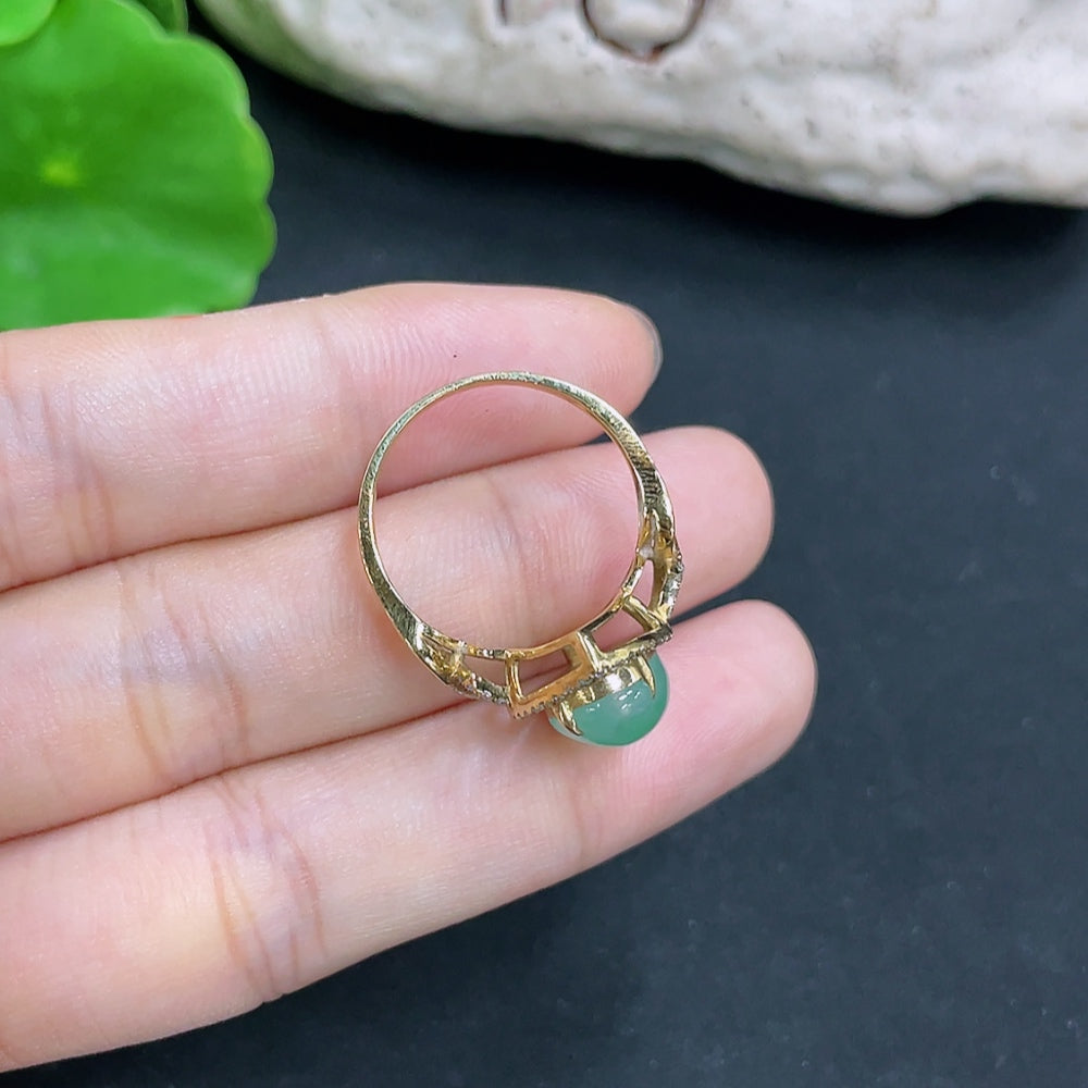 Jadeite Ring with Tested 18K Gold and Diamond Accents
