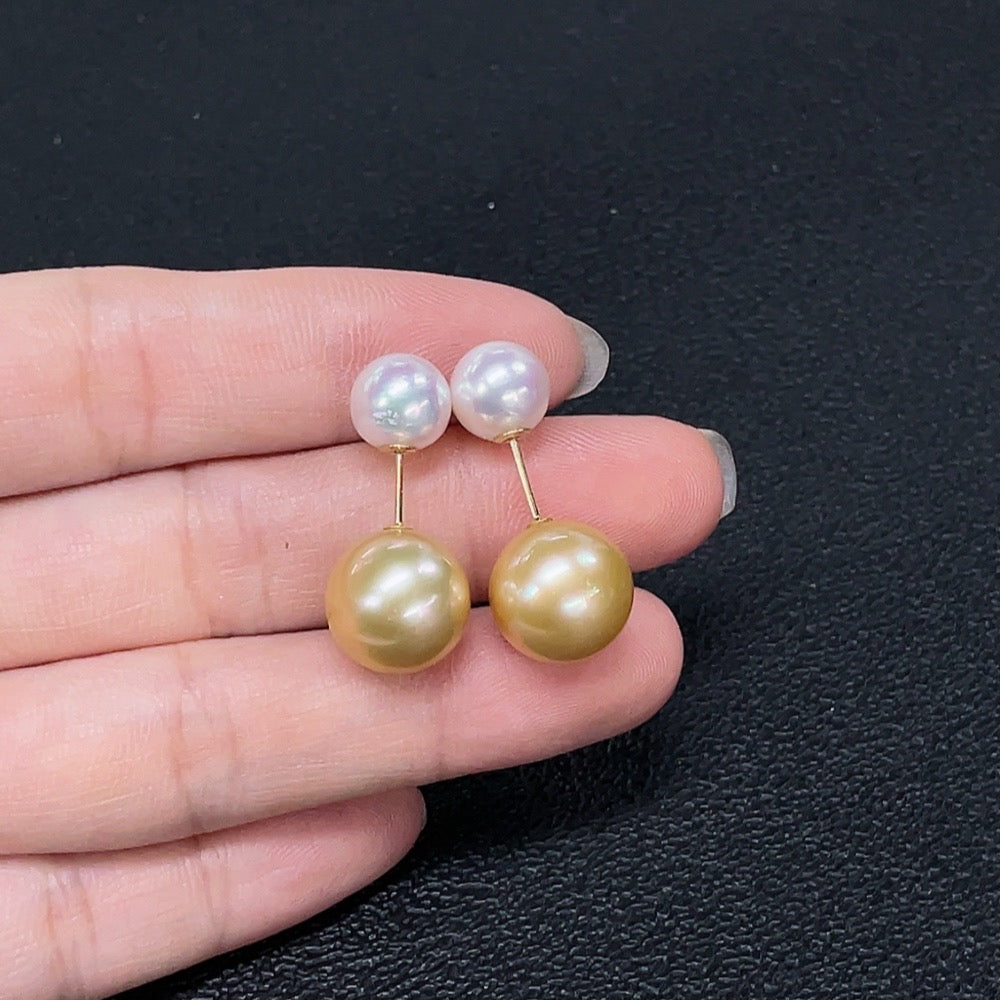 Seawater Pearl Earrings Set in 18K Gold, Color Origin Undetermined