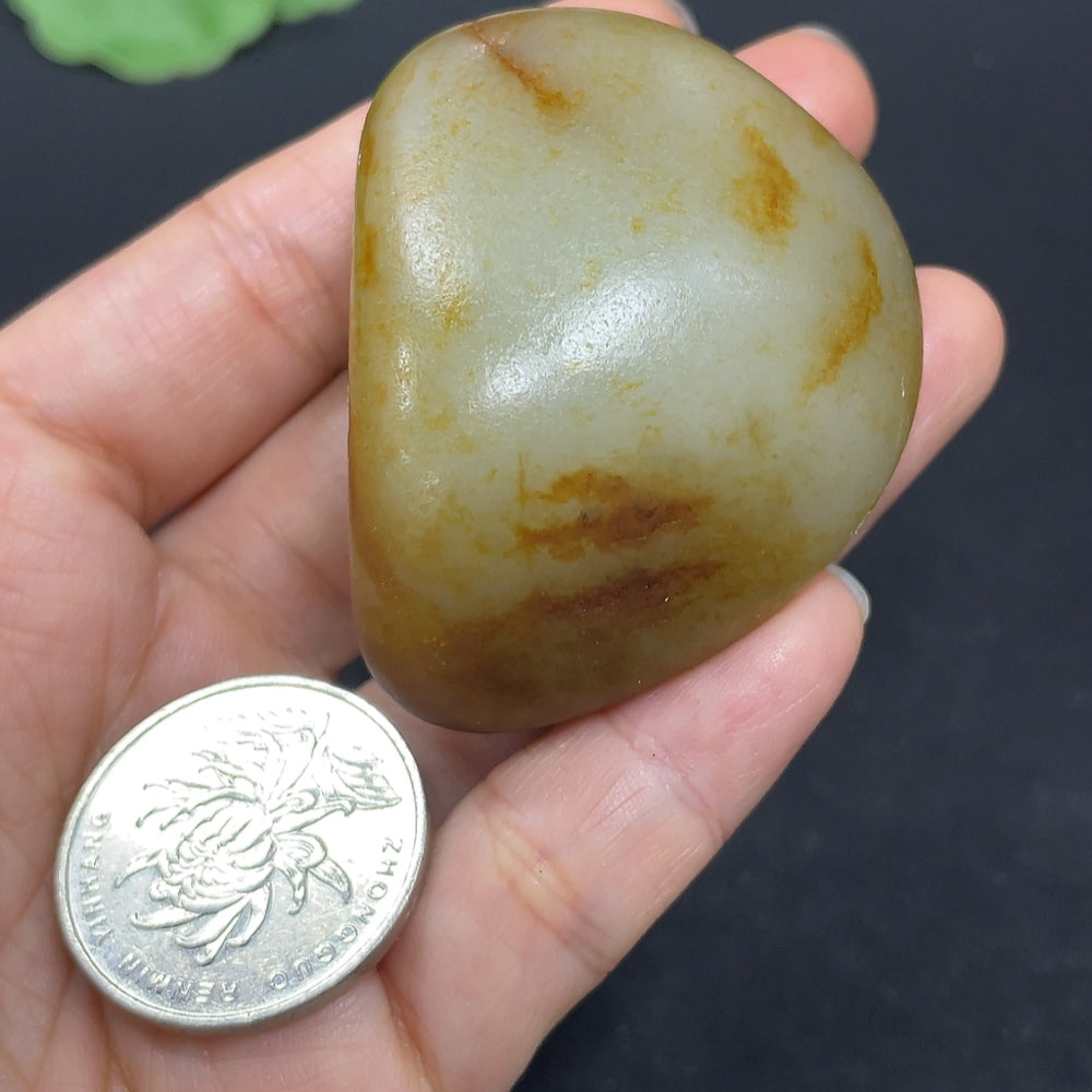 Hetian Jade jewelry piece with mineral components, approx. 75.4g weight, natural skin color variation, by HKHQ.
