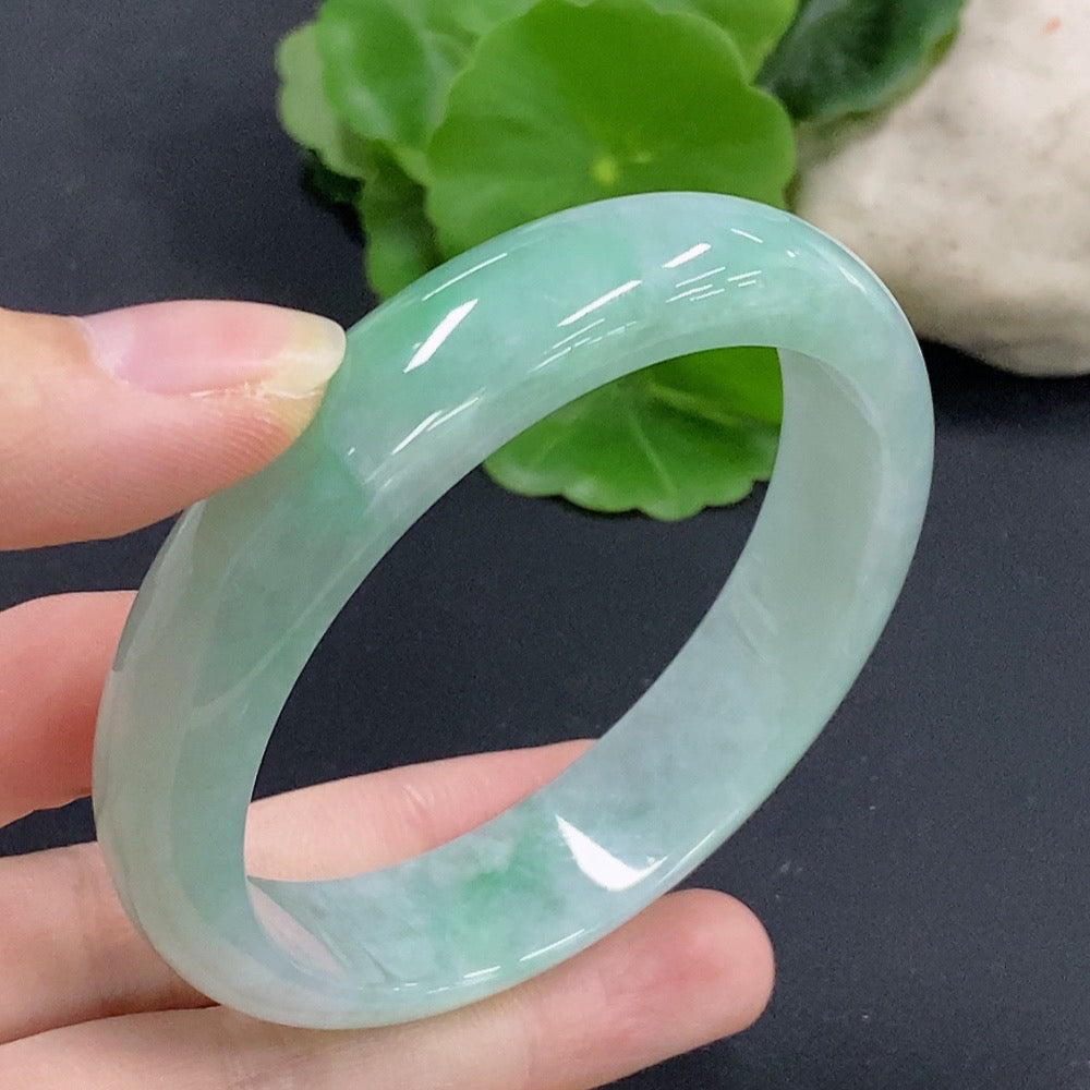 HKHQ jadeite round bangle, 51.9g, size 57, smooth polished jade jewelry for elegant wristwear