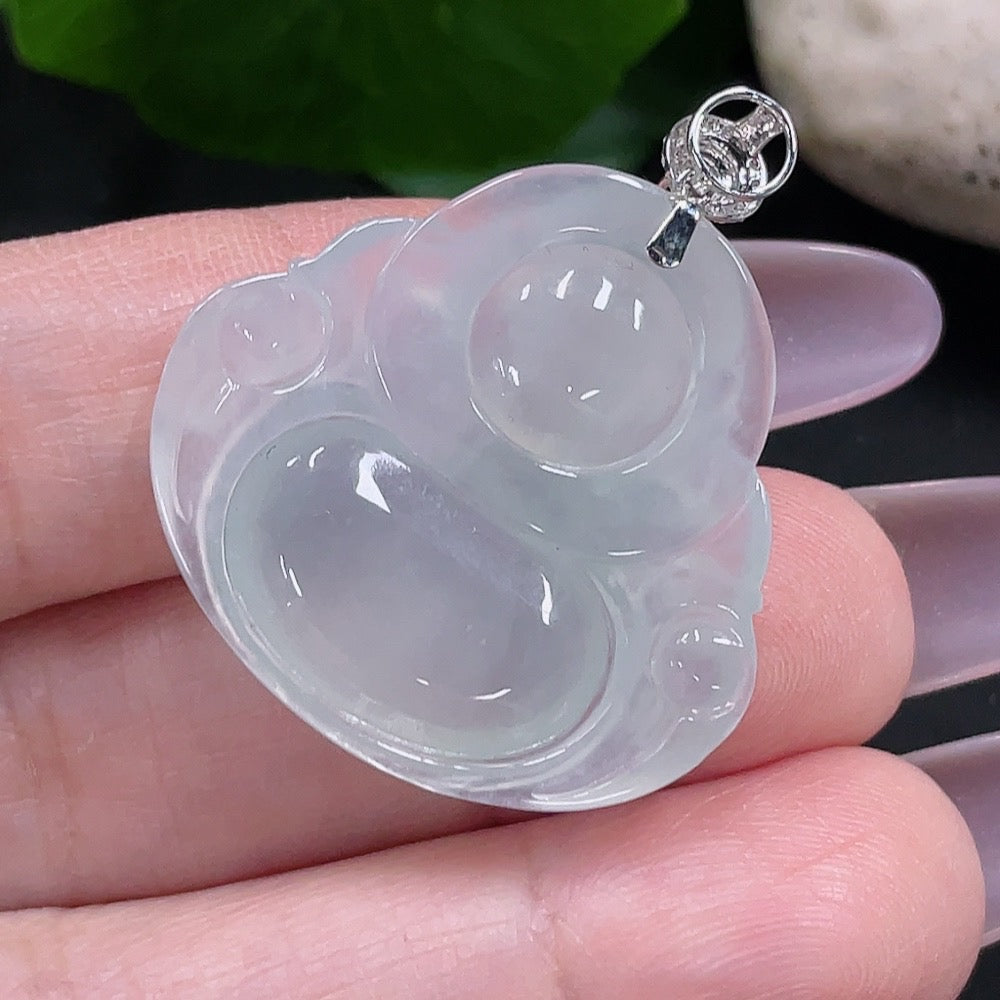 Jadeite Buddha Pendant in 18K Gold, Total Weight Approx. 6.8g (With Diamond Accents)