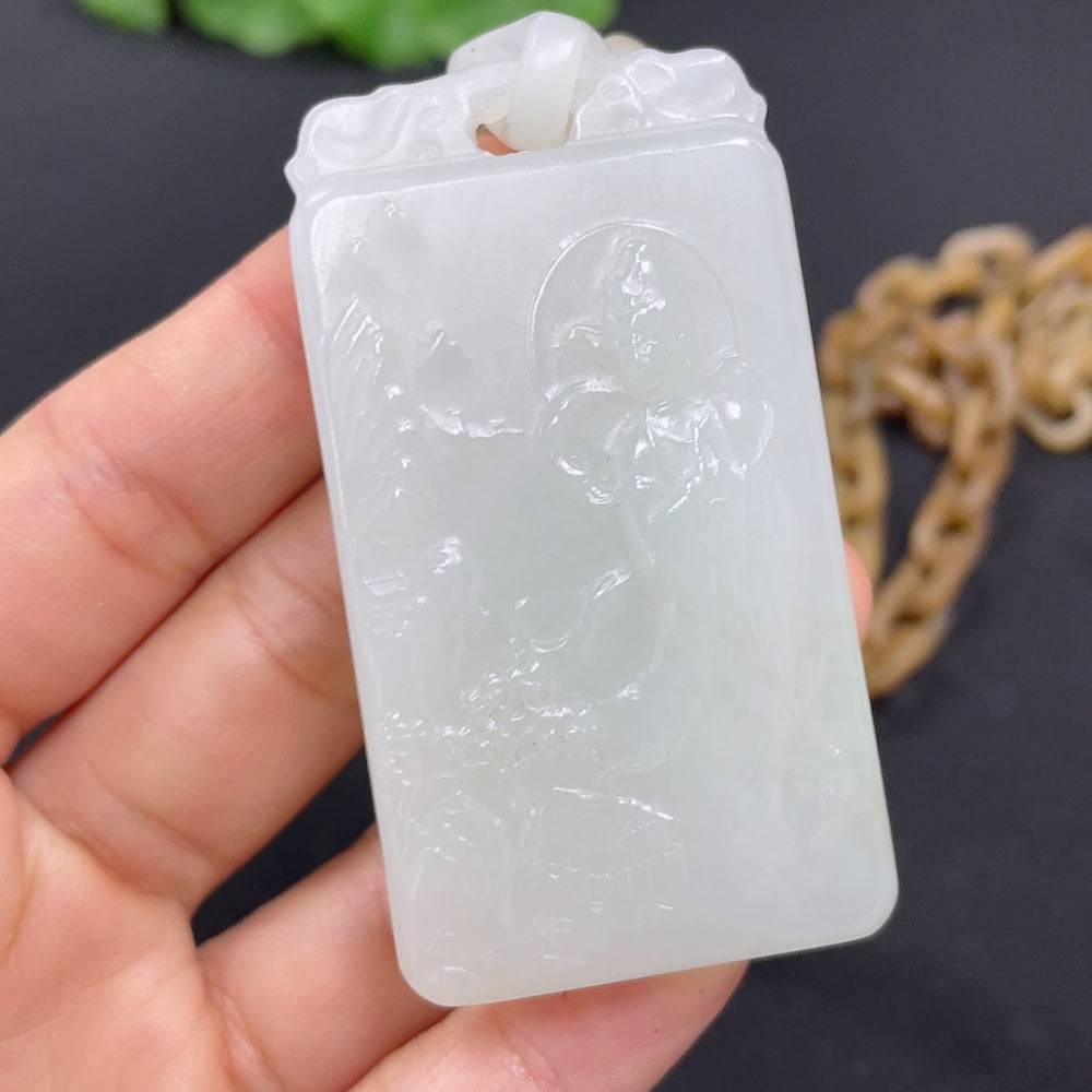 Huiliu Hetian Jade Pendant featuring Guanyin figure with visible splicing craft, Huiliu certified, intricate jade carving, natural beauty