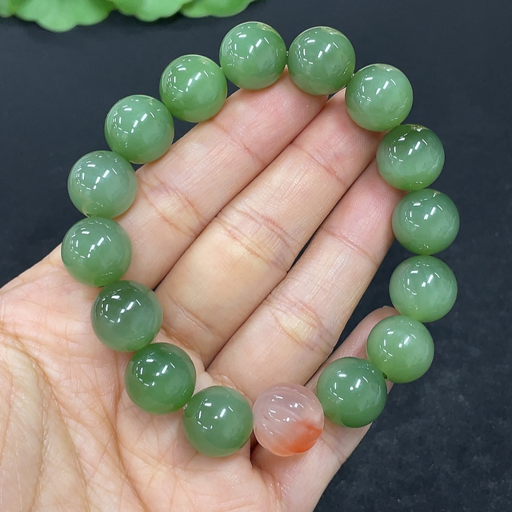 Hetian Jade Jasper Bracelet, approx. 11.8mm, total weight approx. 42.2g, with Southern Red Agate
