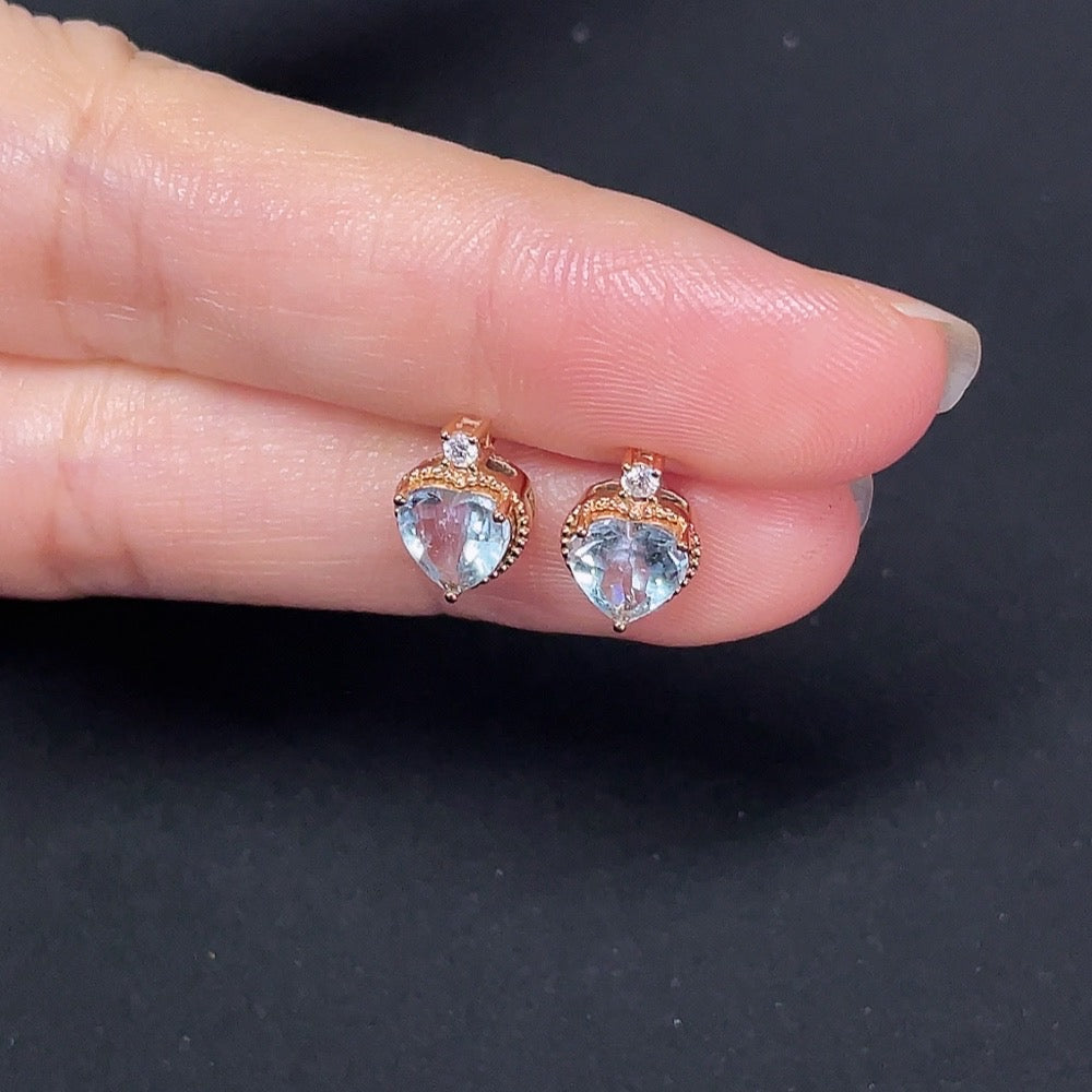 Aquamarine Stud Earrings 18K Gold Accented with Diamonds