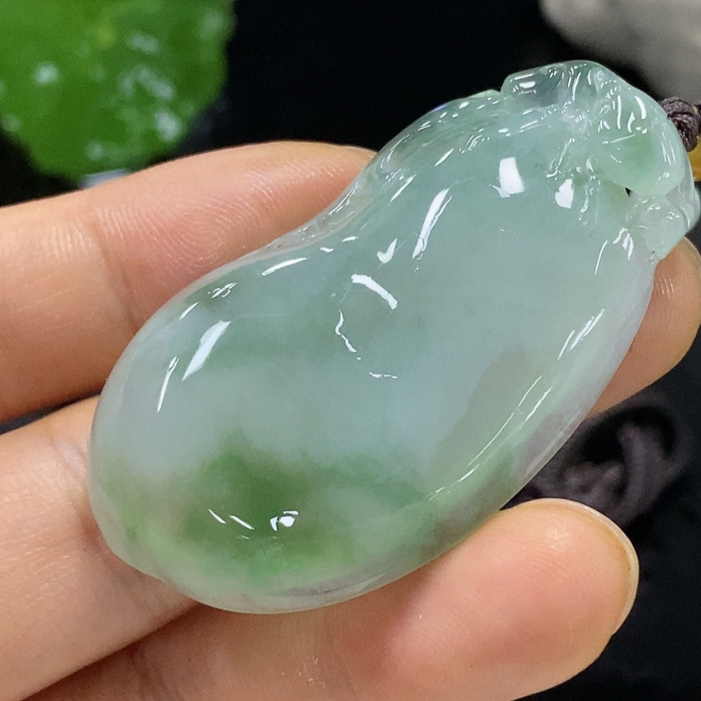 Jadeite Auspicious Gourd Pendant with a total weight of approximately 23.95 grams (including rope weight)