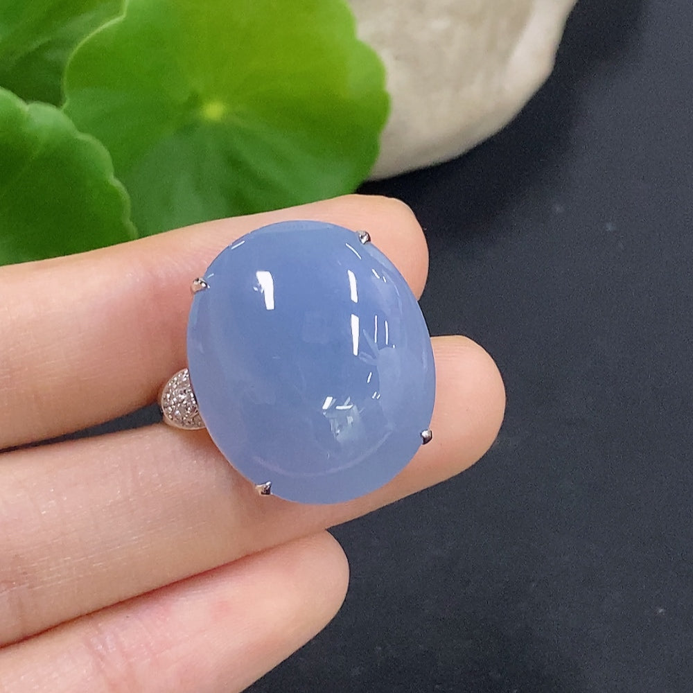 Jadeite Cabochon Ring in 18K Gold Size 15 Total Weight Approx. 9.8g (Diamond Accented)