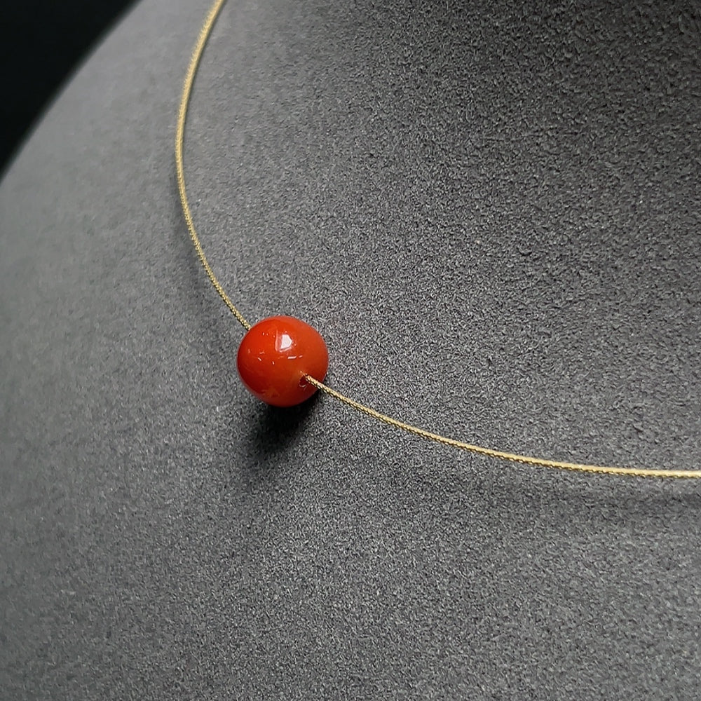 18K Gold Red Agate Necklace, Total Weight Approx. 1.8g, Size About 8.2mm