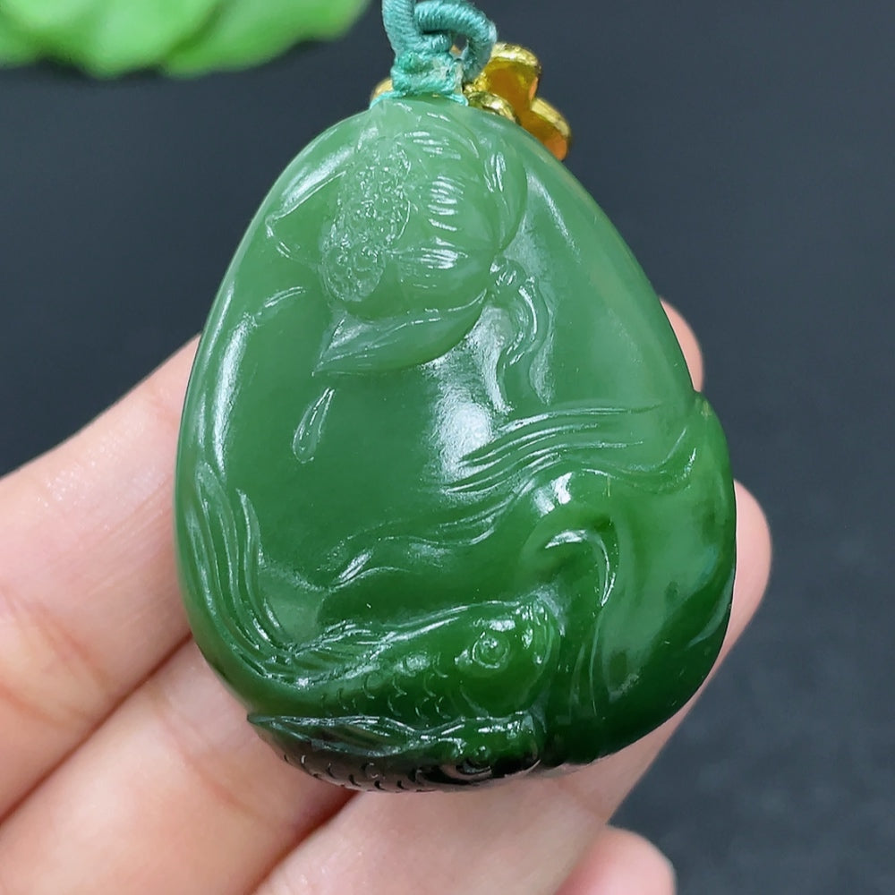Hetian Jade Jasper Pendant Lotus Fish Non-Gold