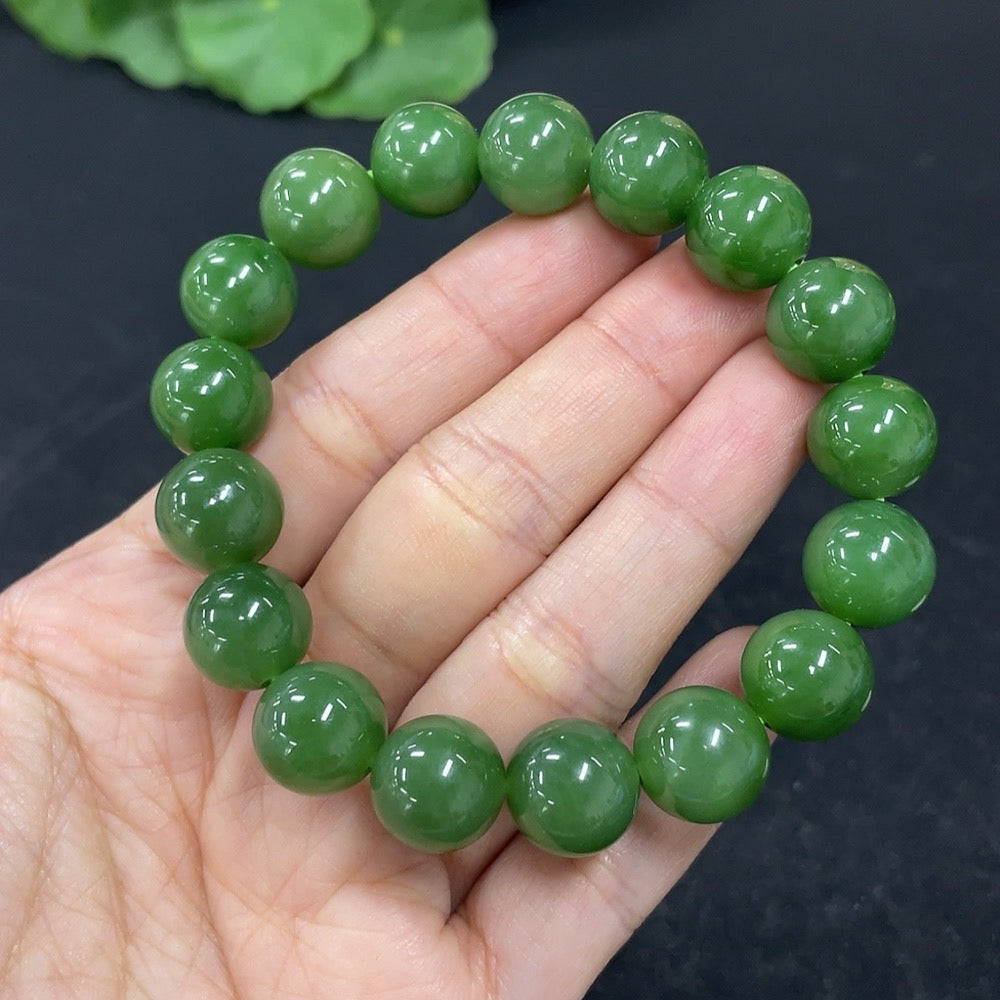 Green Hetian Jade Bead Bracelet