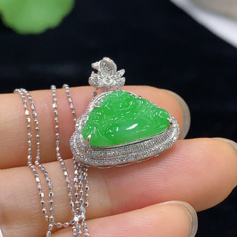 Jadeite Buddha Pendant Set with 18K Gold and Diamonds