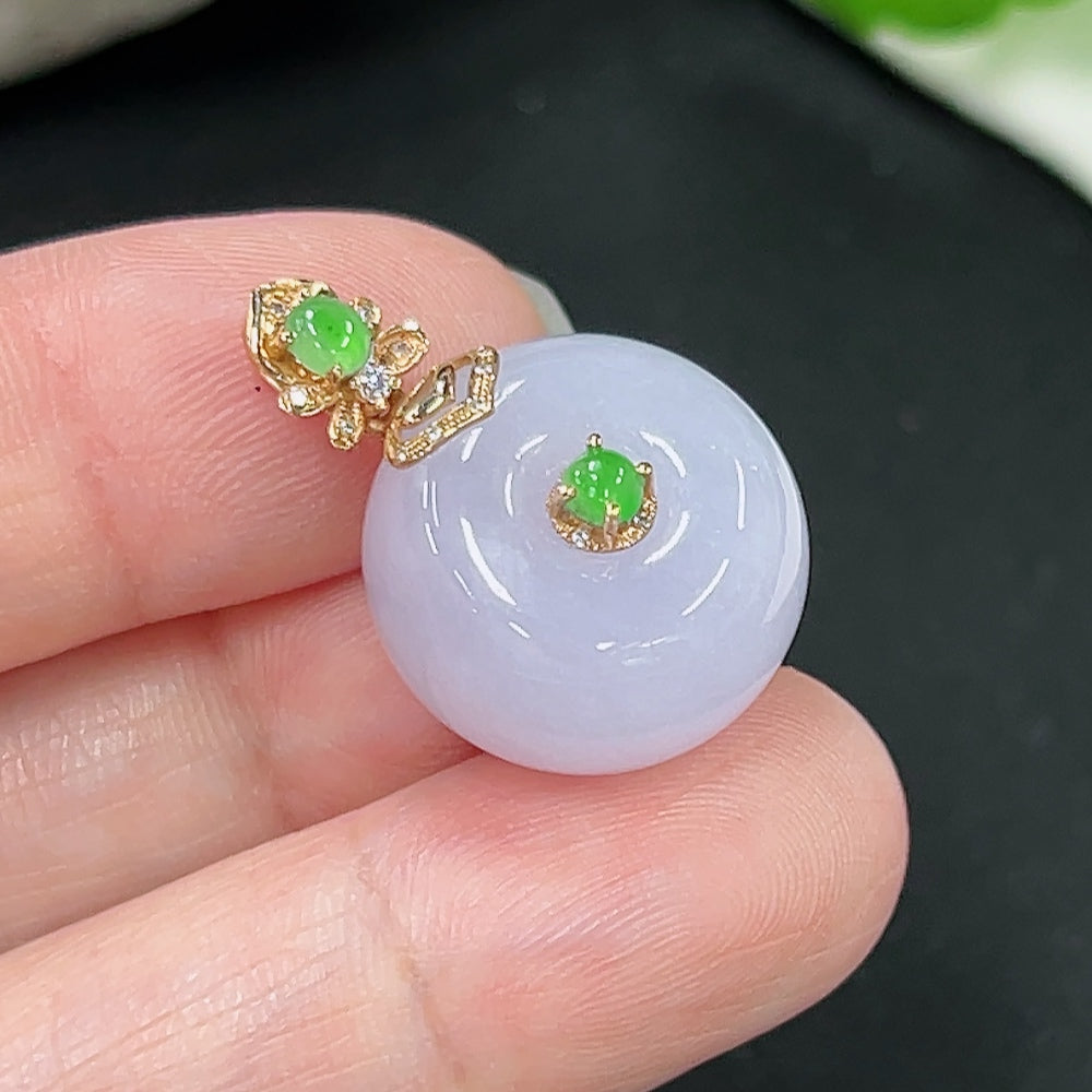 Jadeite Safety Buckle Pendant 18K Gold Total Weight Approx. 7.6g (with Diamond Accents)