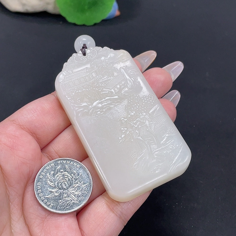 Hetian Jade Pendant Dragon Total Weight Approx. [Including Rope] 89.3g with Non-Hetian Jade Beads