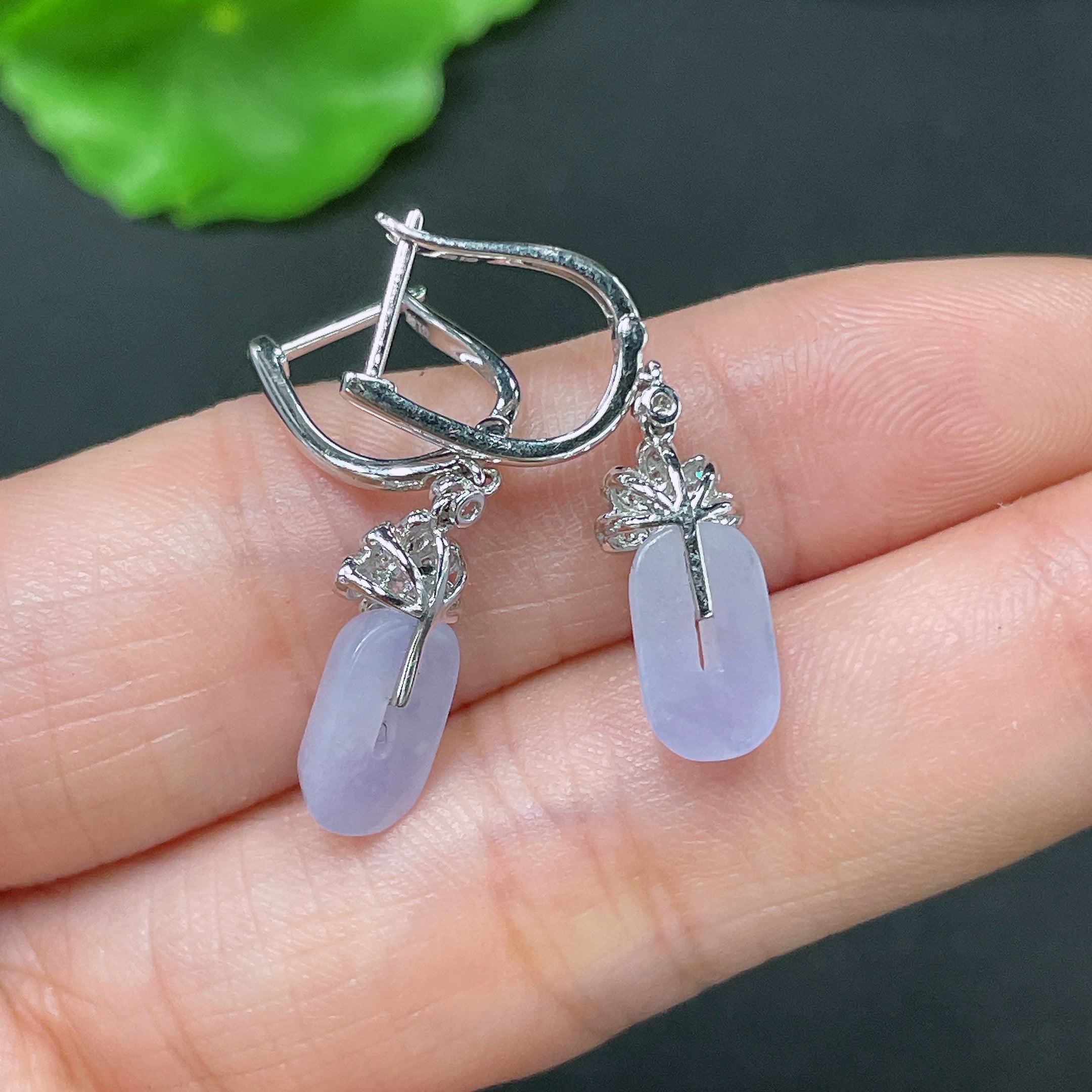 Jadeite Earrings No Hallmark Tested 18K Gold Total Weight Approx. 2.88g With Diamond Accents