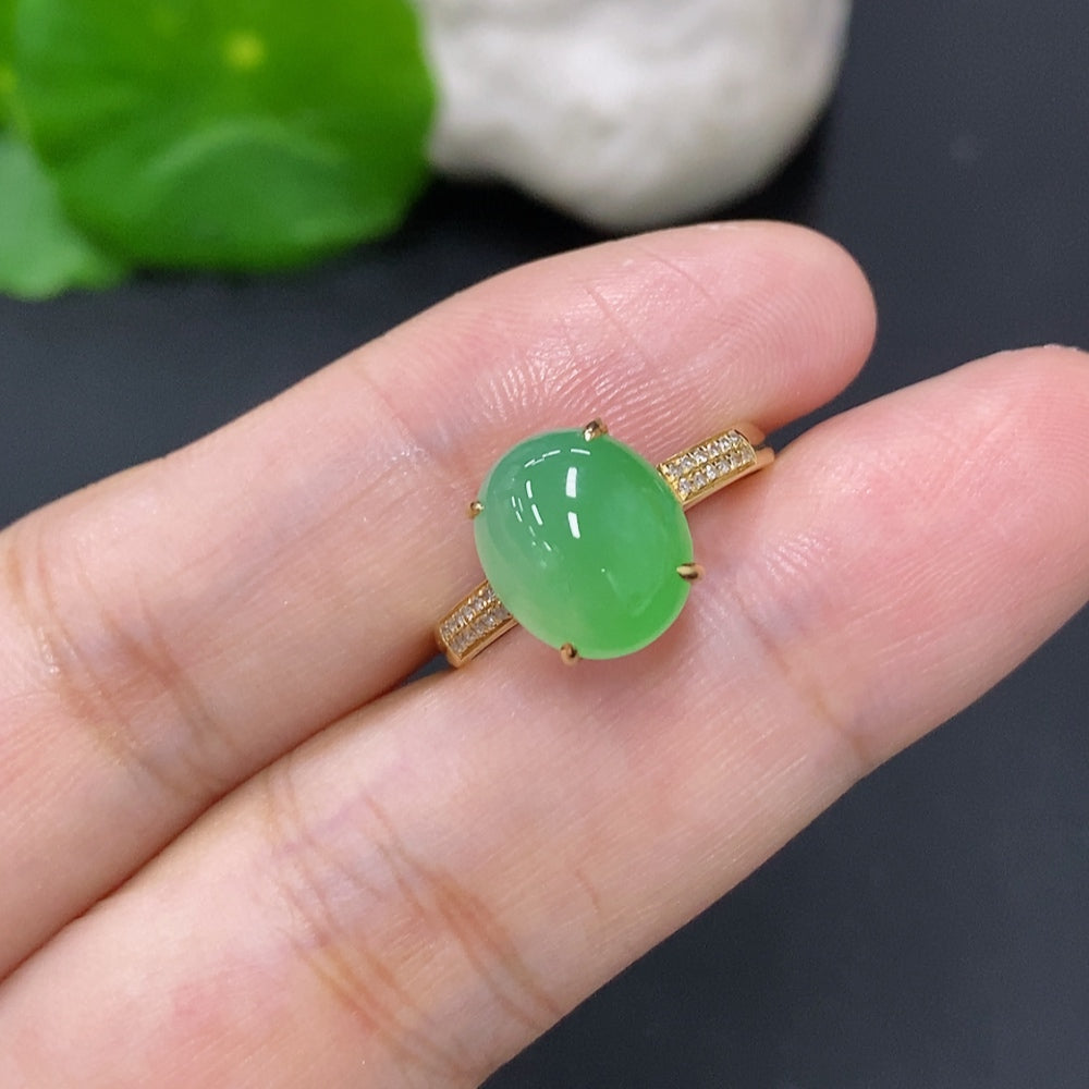 Jadeite Cabochon Ring with 18K Gold (Accented with Diamonds)