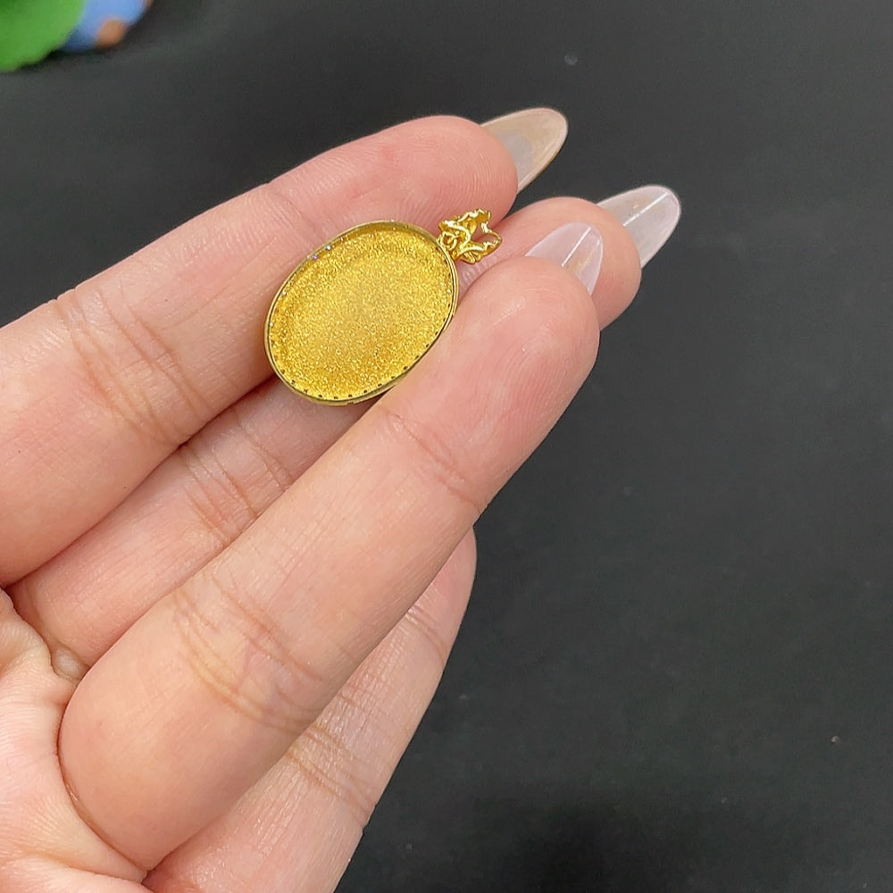 Hetian Jade Inlaid Pendant, Total Weight Approx. 3.7g, 18k Gold with Diamond Accents