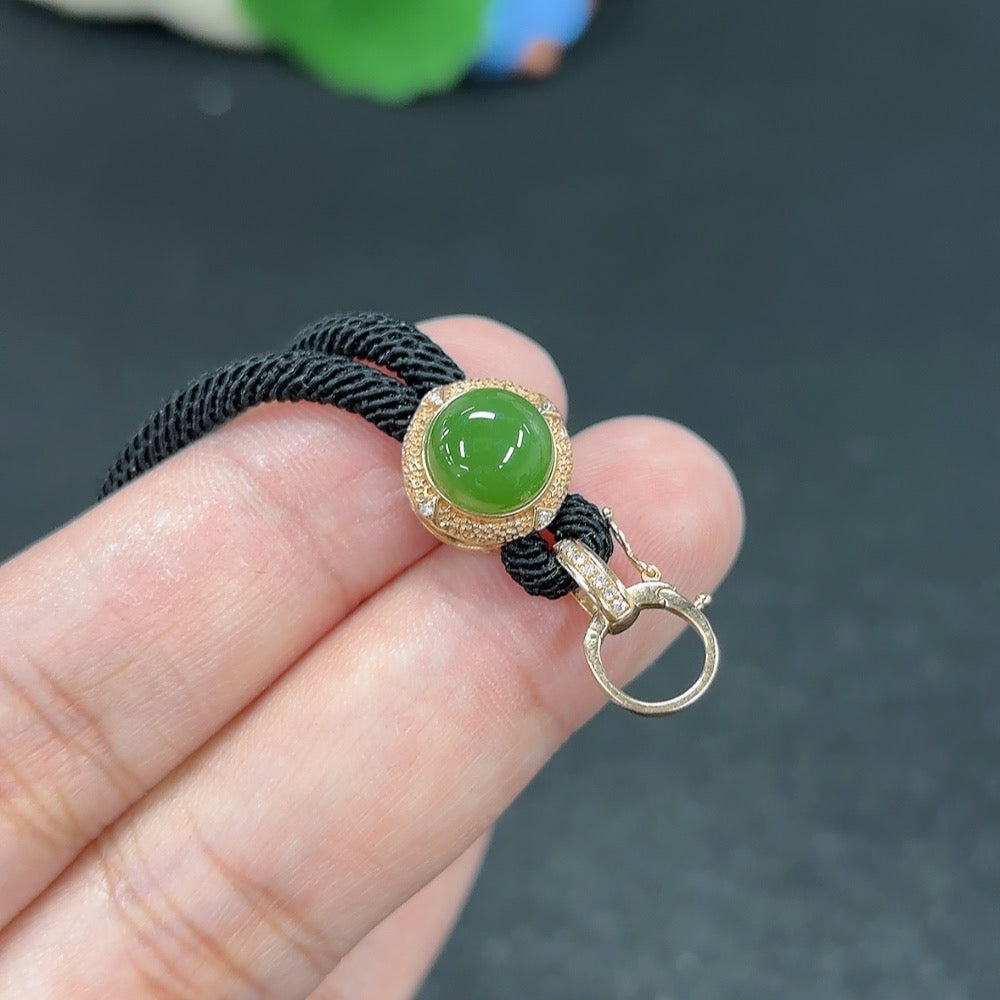 Hetian Jade Jasper Inlaid Pendant 18K with Diamond Accents