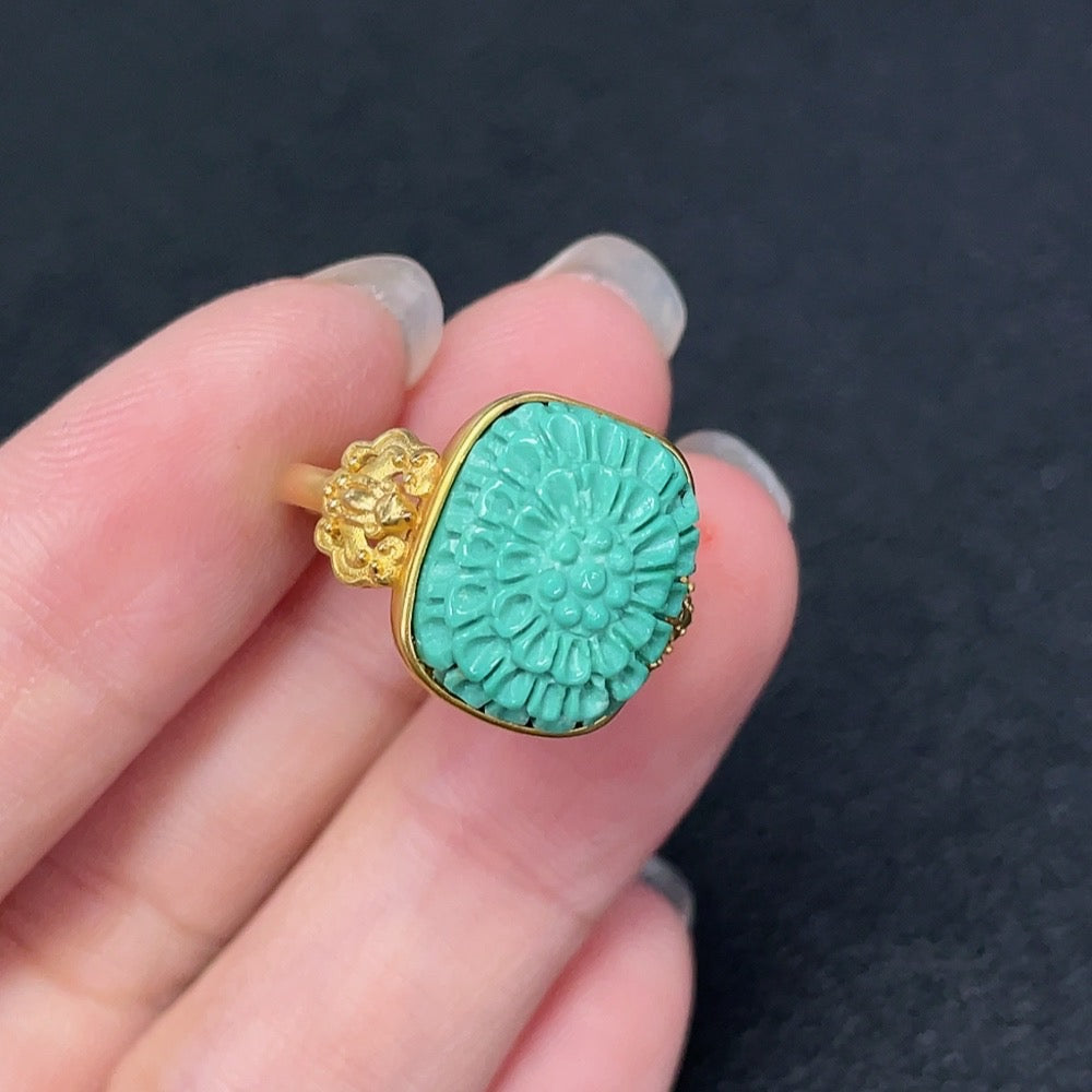Turquoise Ring 18K Gold With Box