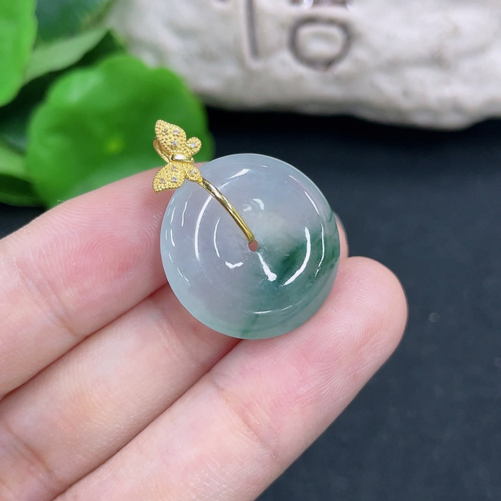 Jadeite Pendant, Safety Buckle, 18K Gold Diamond Accents