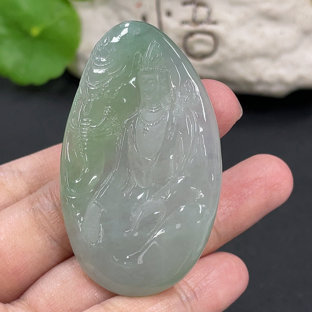 Jadeite Samantabhadra Bodhisattva Pendant, Total Weight Approx. 21.9g