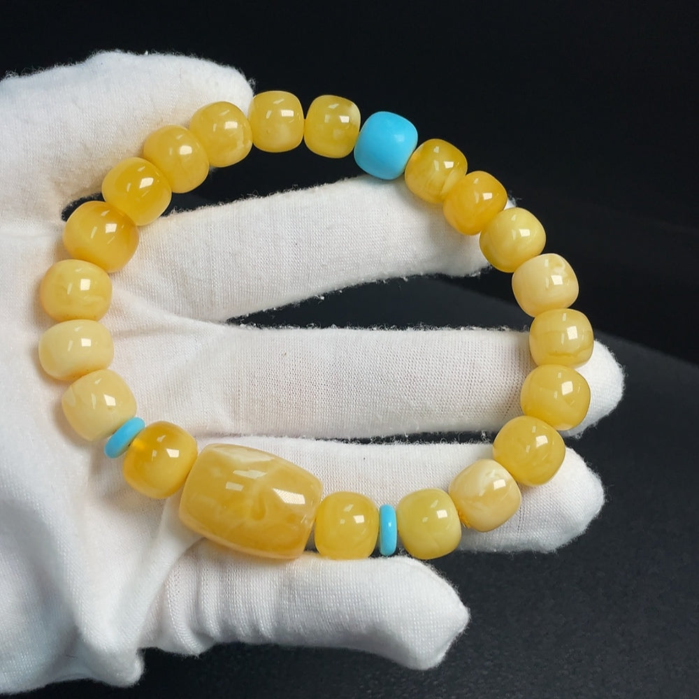 Amber Honey Beeswax Bracelet, Total Weight Approx. 25.14g, Bead Size 11.6-16mm, Non-Natural Accent Stones Considered